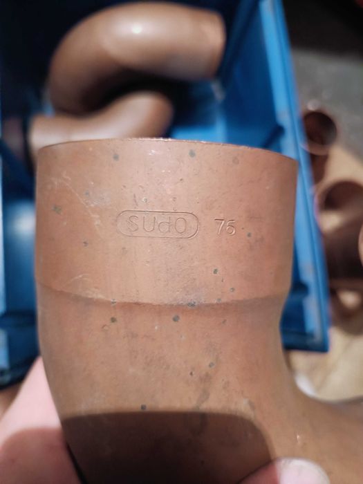 Miedź - Kolano 90 stopni, Łuk, Mufa, Nypel redukcyjny fi 76mm 54mm