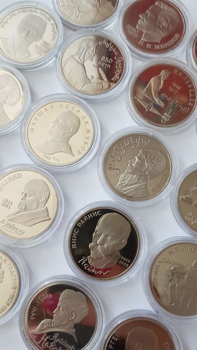 Монеты ПРУФ юбилейные СССР памятные 1 рубль 5 рублей proof Чехов СРСР