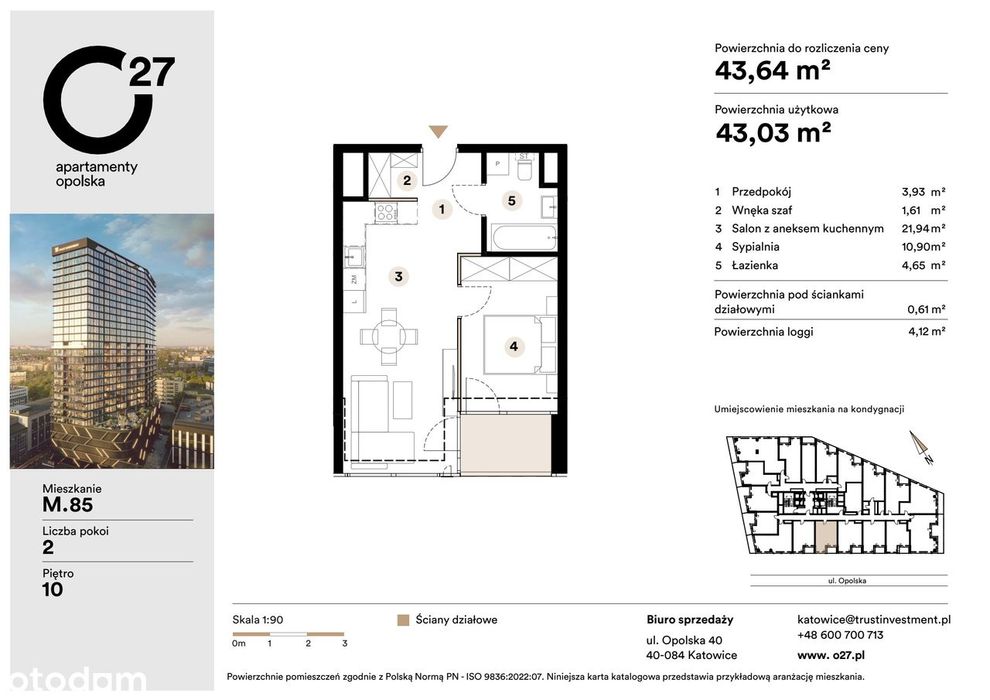 2-pokojowe mieszkanie 43m2 + loggia