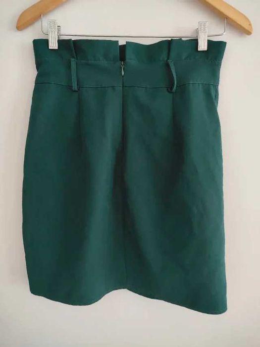 Mini Saia Verde Garrafa de Cintura Alta com Drapeado S (36)