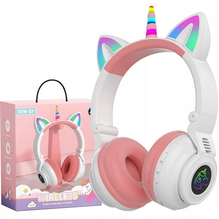 Słuchawki Bezprzewodowe Bt 5.0 Led Rgb Do Komputera Grania Pc Jednoroż