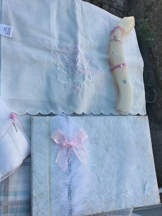 Vestido toalha vela concha e livro batizado