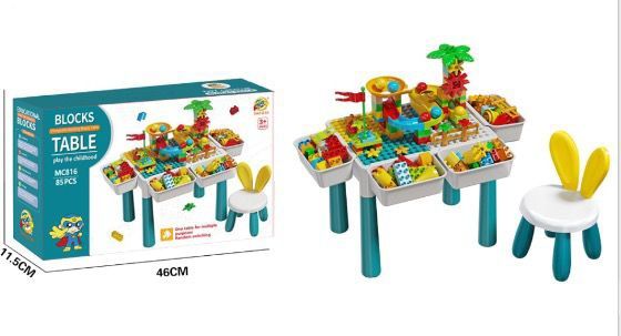 Zestaw stolik i krzesło z klockami dla dzieci