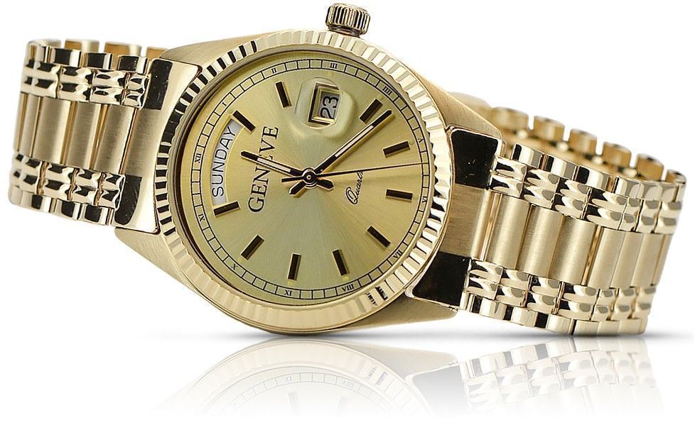 Prześliczny złoty zegarek damski 14k 585 Geneve mw013ydy&mbw006yo-f P