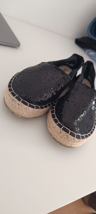 Espadryle mokasyny czarne z cekinami 38
