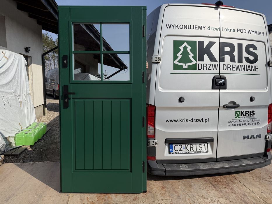 Drzwi zewnętrzne OD RĘKI  drewniane zielone Amerykańskie C.Polska