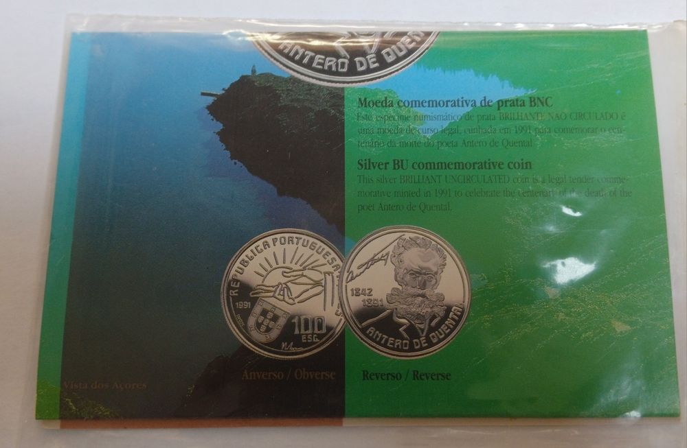100 escudos 1991 BNC prata  camilo castelo branco e Antero de Quental
