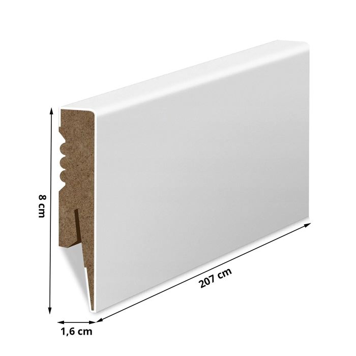 80x16 mm LISTWA PRZYPODŁOGOWA 8 cm BIAŁA MDF DEKORACYJNA COKÓŁ promień R2
