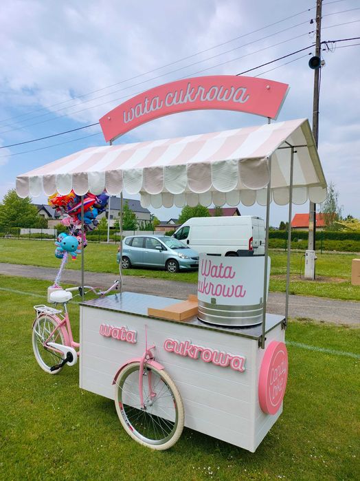 NOWOŚĆ CANDY BIKE Obsługa imprez Wata Cukrowa POPCorn Nachos Bańki