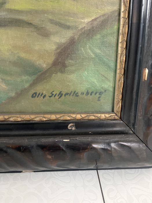 Obraz w ramie stary przedwojenny Otto Schellenberg