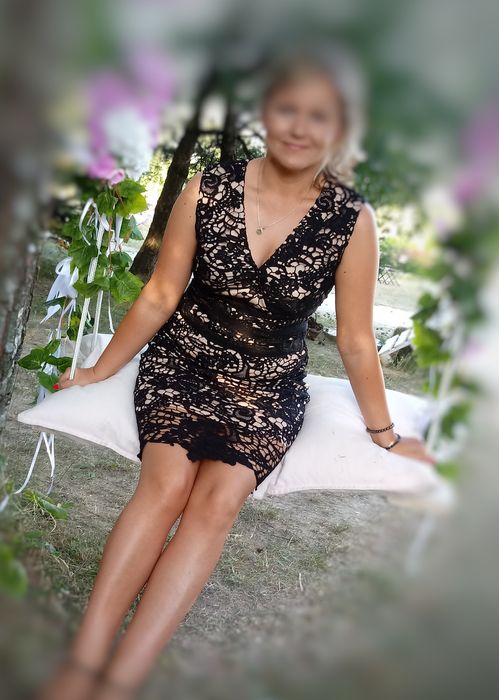 Sukienka gipiura koronka czarna beż S M