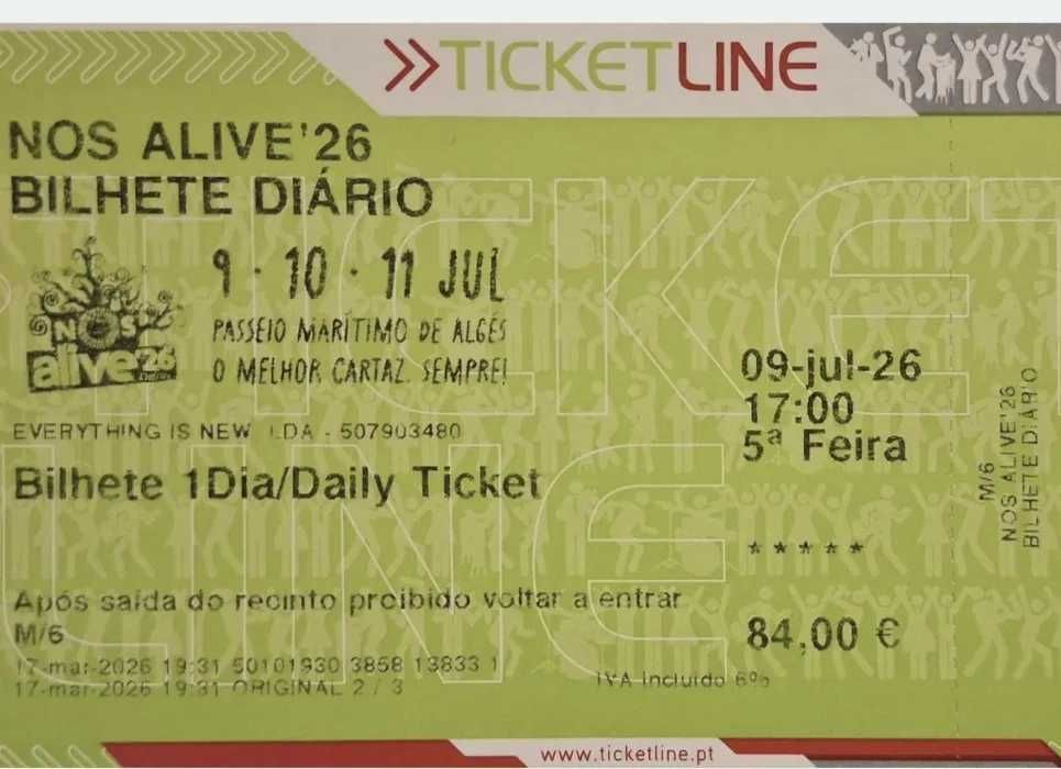 Bilhete Nos Alive - dia 9 Julho