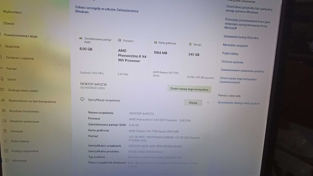 Zestaw komputerowy  stan B.dobry . SSD , WiFI , 4x3.4 GHz