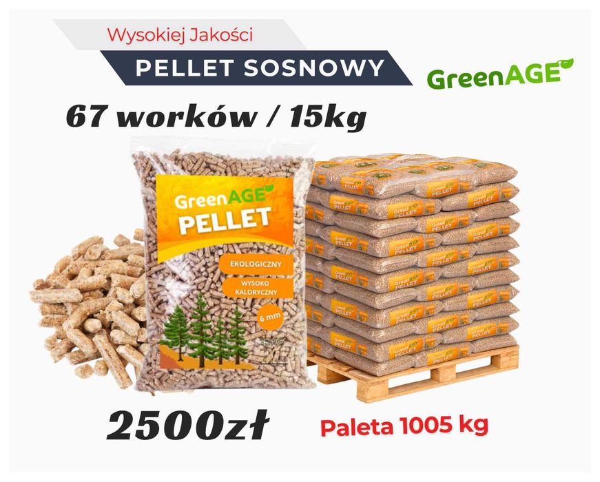 Opał - Sosnowy Pellet / 6mm - Paleta 1005KG - 67 worków x 15KG