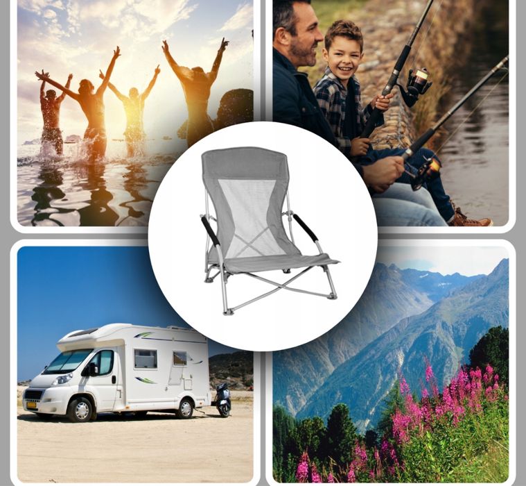 Krzesło Wędkarskie Turystyczne Składane z Oparciem Plażowy Ogrodowy