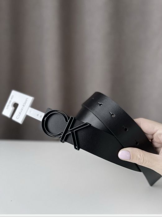 Чоловічий чорний ремінь CALVIN KLEIN LOGO СК з натуральної шкіри