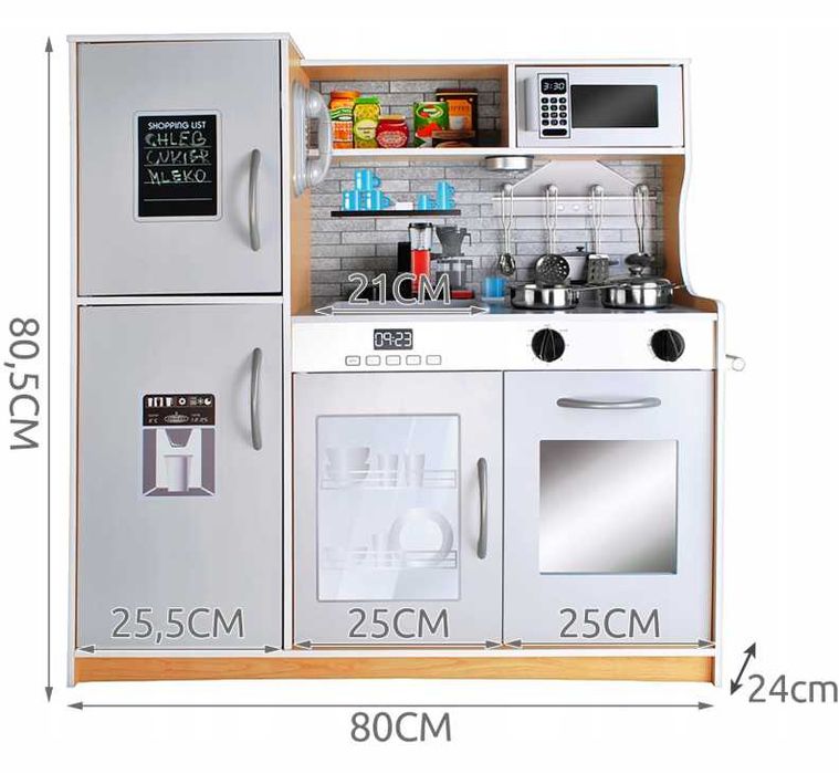 OKAZJA kuchnia drewniana dla dzieci + akcesoria + oświetlenie + dźwięk