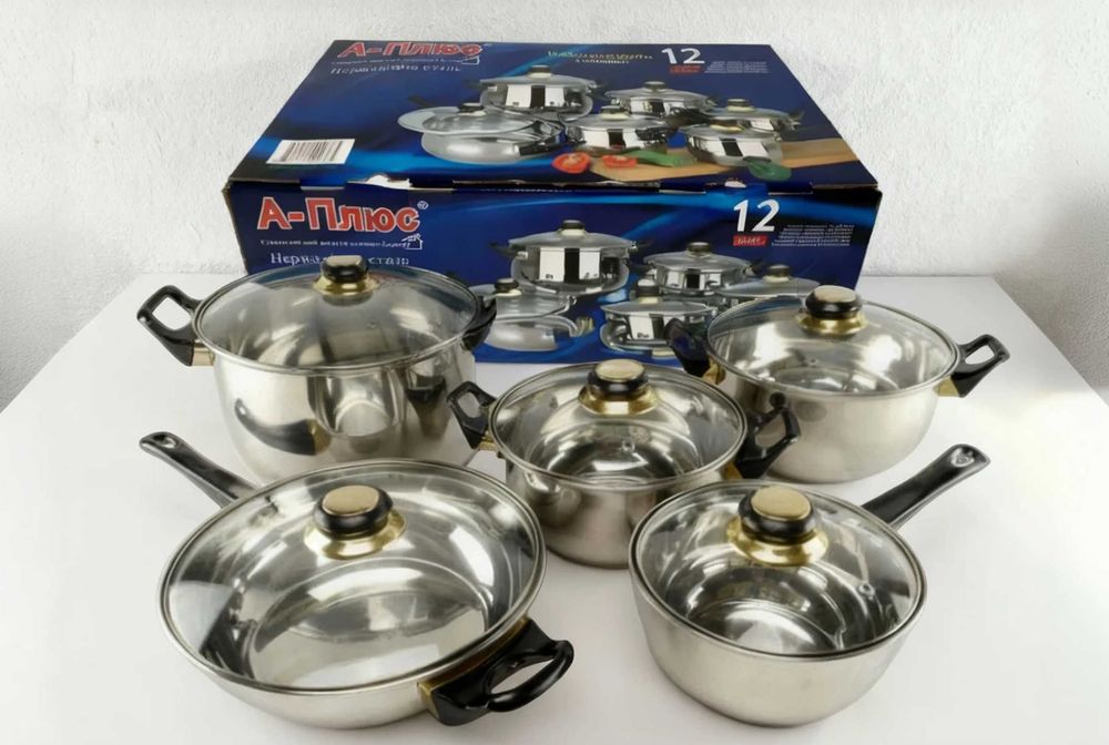 Набор кастрюль 6 в 1 / Каструлі набір 12 предметів Кастрюли нержавейка