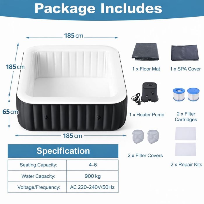 Jacuzzi dmuchane NAIZEA, 185 x 185 cm, 6-osobowe, 130 dysz
