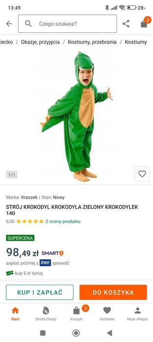 Strój karnawałowy krokodyl 122/128