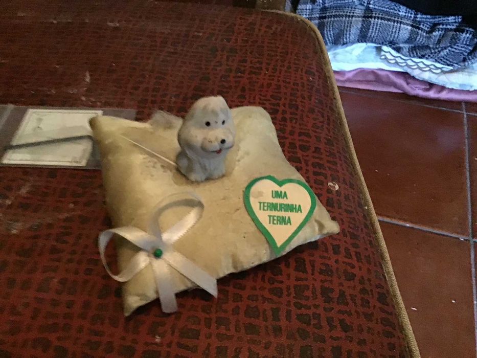 esponja branca com cao para alfinetes de costura e elastico