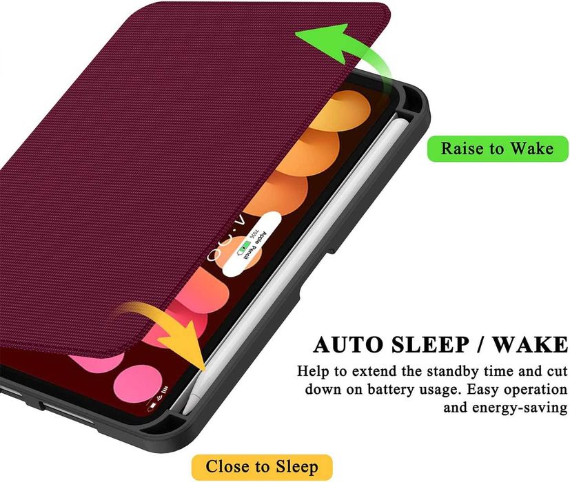Nowe etui do iPad Mini 7 8,3 cala, bordowe, stojak, miejsce na Pencil