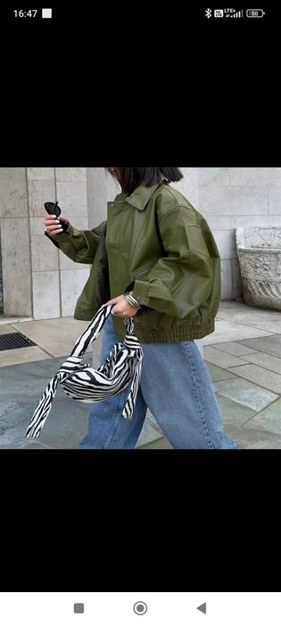 Hit kurtka over retro oliwka  khaki bomber Eco skóra ramoneska