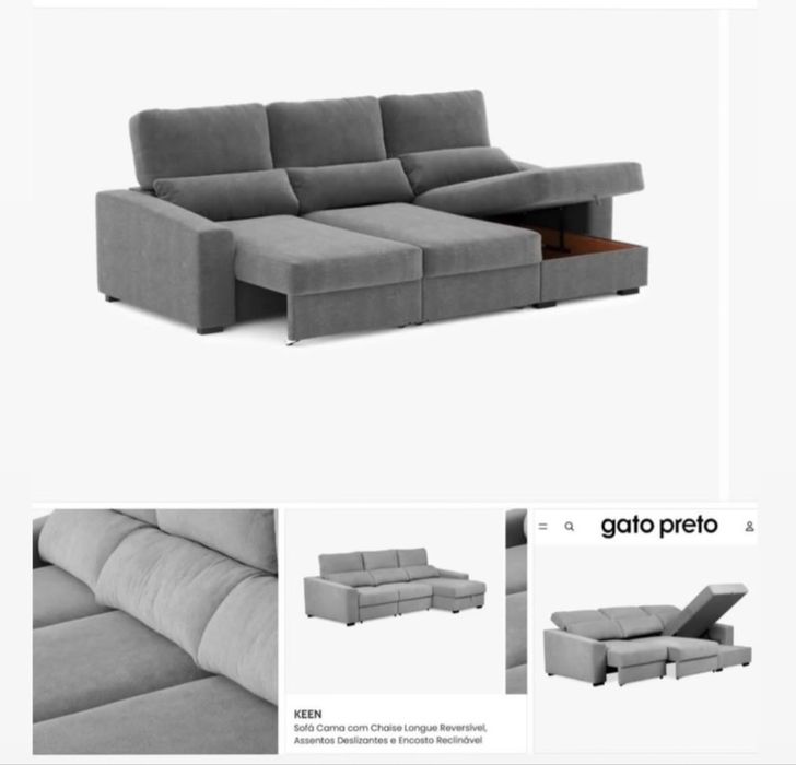 Sofá Chaise Longue Reversível com Cama – Como Novo
