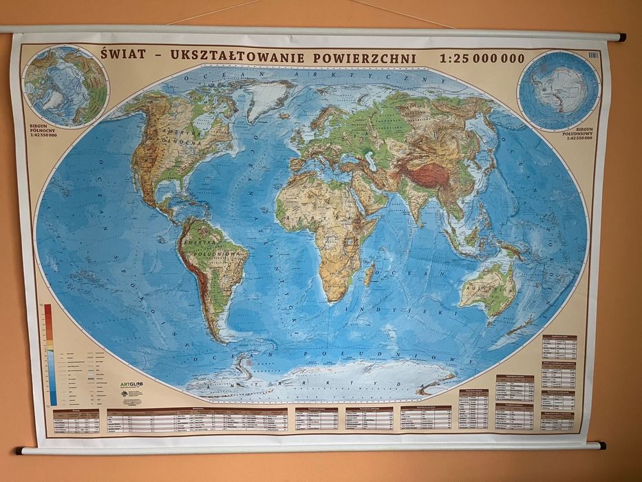 Mapa Świata ścienna, polityczno-fizyczna, dwustronna, 140x100 cm