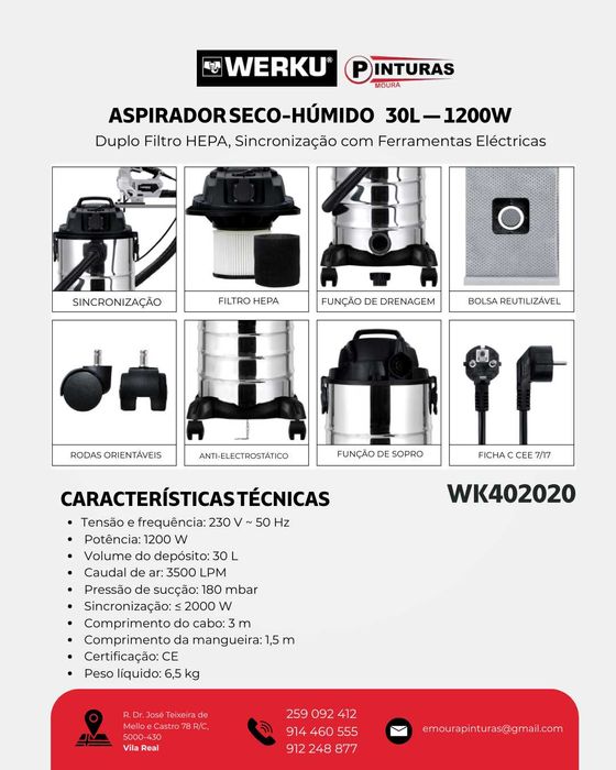 Aspirador Seco-úmido 30L — 1200W