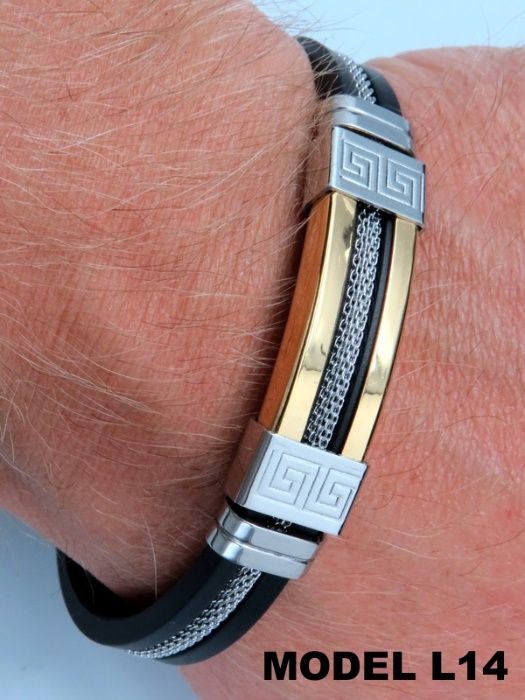 Złota bransoleta bransoletka męska STAL CHIRURGICZNA 316L KAUCZUK !!