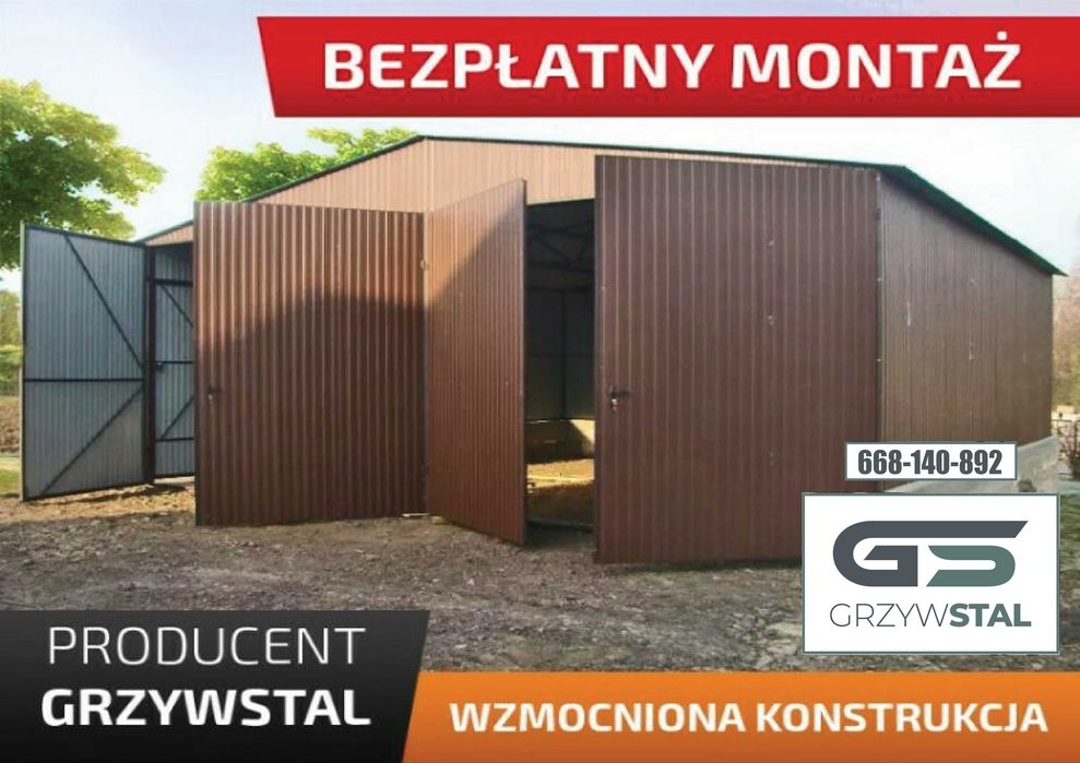 Garaż blaszany Dwuspadowy - Wiata  - Magazyn Rolniczy  – *GRZYWSTAL