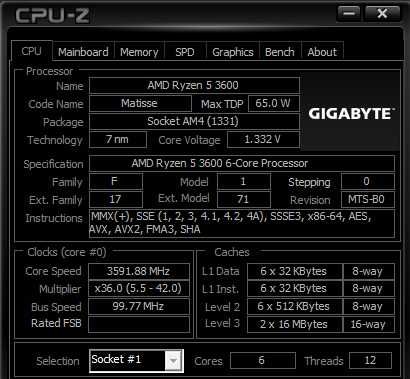 Процессор AMD Ryzen 5 3600 (6 ядер / 12 потоков)