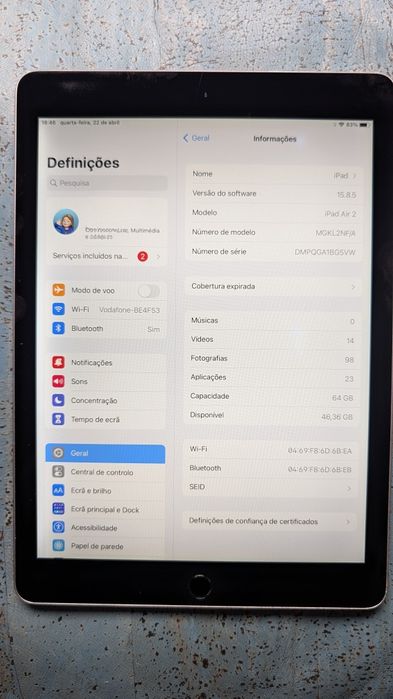 Ipad Air 2   64 GB. Óptimo estado. Bateria a 100%.