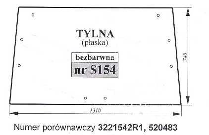 szyba do ciągnika Case  644,  743, Comfort 2000 - tylna  S 154