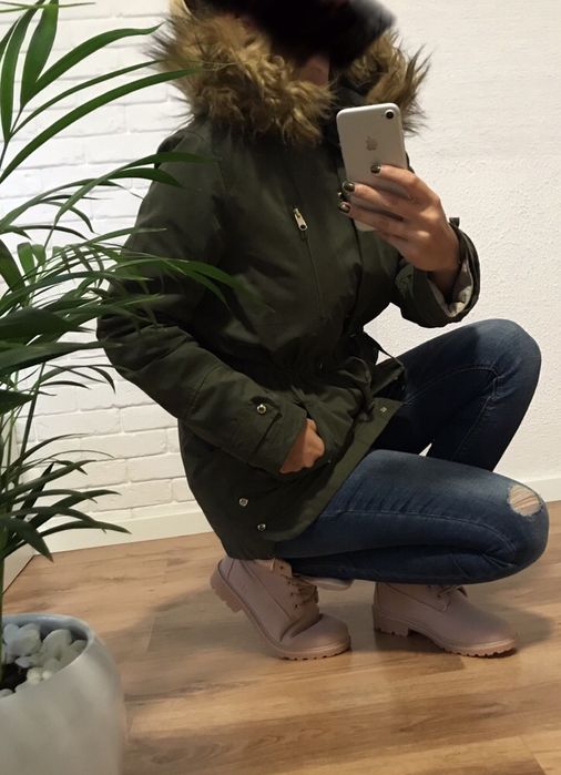 Kurtka parka ZARA khaki futerko