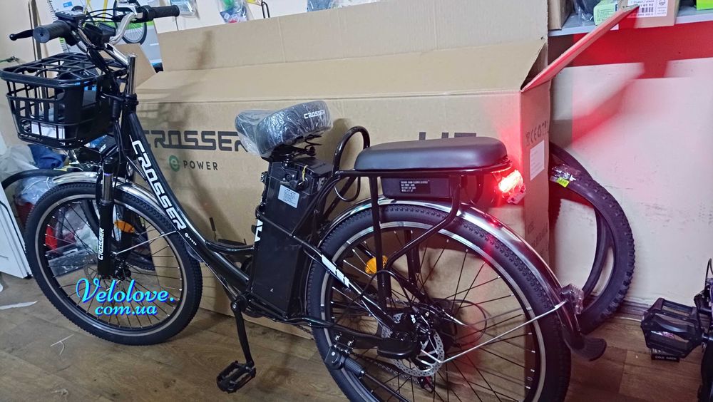 Электровелосипед Crosser 26" 600W 48V 20A/h, доп сиденье, диск тормоза, пробег 50 км/ 1 заряд