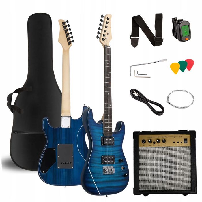 Gitara elektryczna Stratocaster 4/4 wzmacniacz przewód pokrowiec tuner
