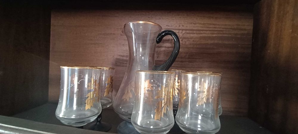 Conjunto de 6 copos em vidro decorado