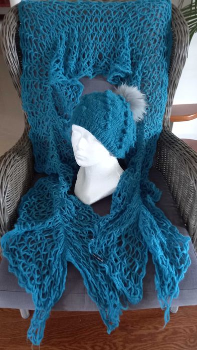 Turkusowy komplet czapka Mohito szal Top Secret