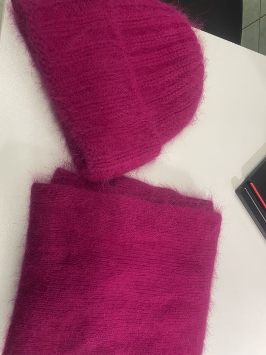 Czapka i szal angora fuksja cudo