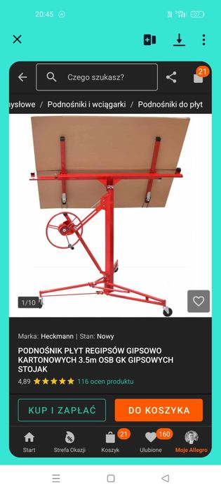 Nowy podnośnik płyt, regipsów.