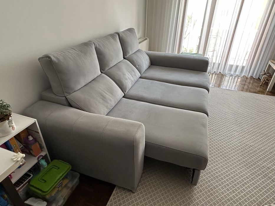 Sofá tecido 3 pessoas cama chaise long