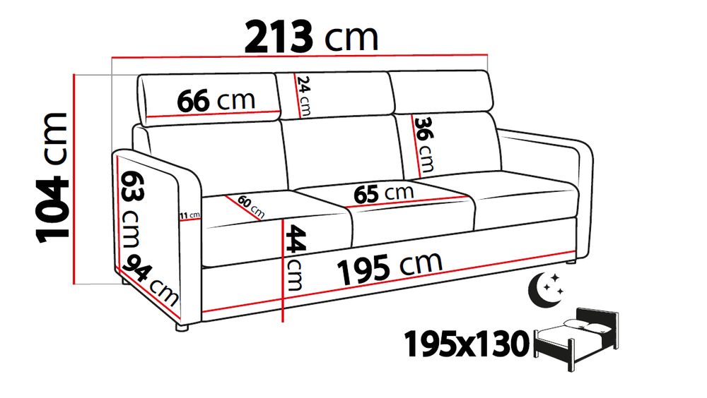 SOFA do salonu BARCELO 220 x 99 - Funkcja spania, ruchome zagłówki
