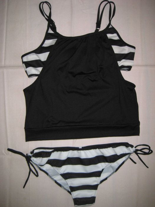 Strój kąpielowy L tankini + majtki nowy czarno-biały