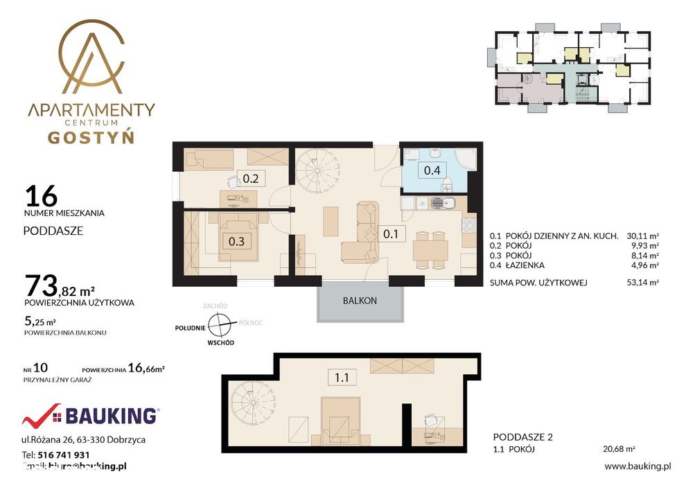 Gostyń Centrum Apartament BAUKING 73 m² DWUKONDYGNACYJNY - Widok 2
