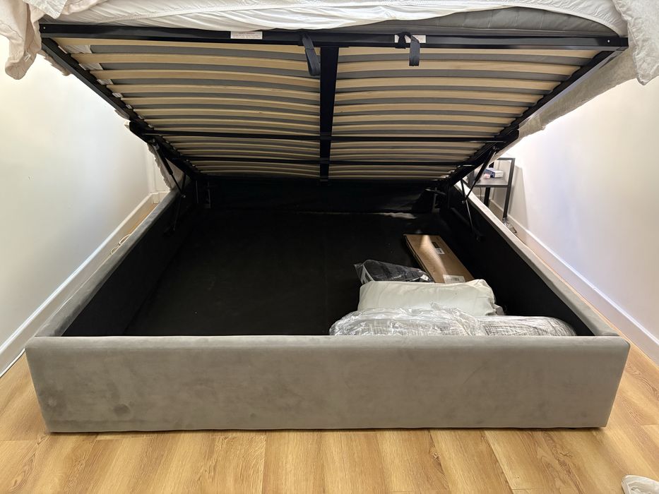 Cama casal bau cinzenta