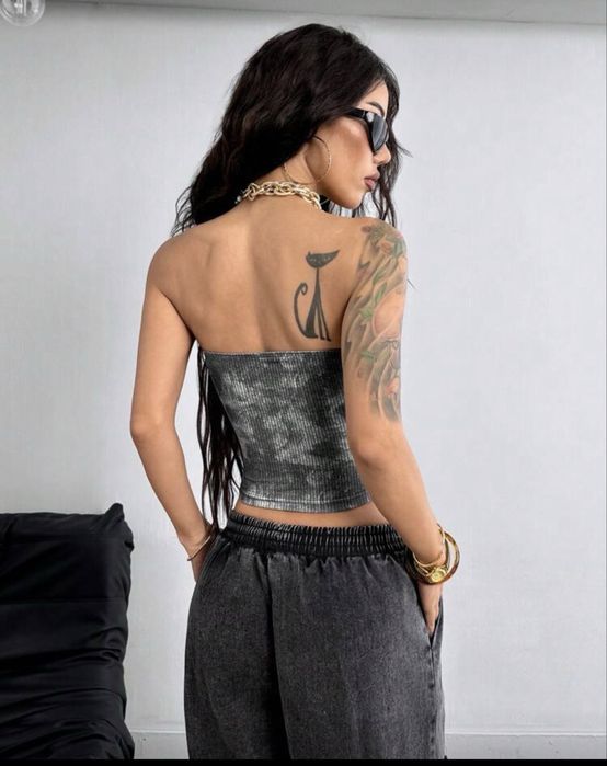 топ бандо без бретелек топик серый черный