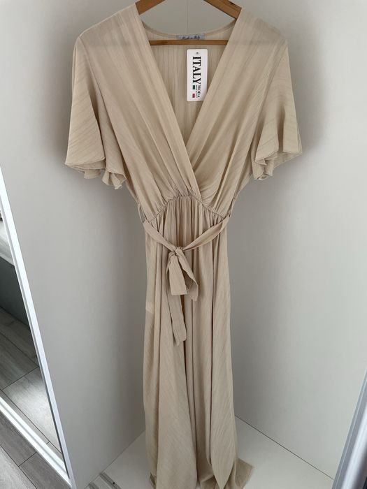 Piękna elegancka sukienka maxi falbanka z wiązaniem NOWA