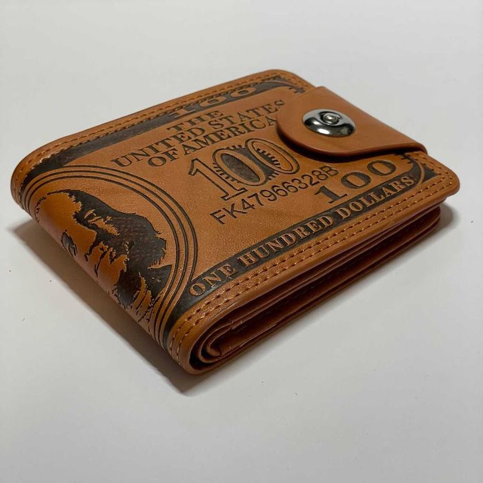 Portfel Dolary Amerykańskie USD Skóra Brązowy USA Sto Franklin